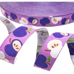 Webband Äpfel lila | 1m - 2,20 EUR/m - 15 mm breit | lilafarbenes Apfelwebband von Hamburger Liebe | An Apple a Day Koll