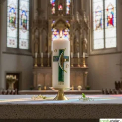 Weg des Glaubens – Christliche Osterkerze mit Kreuz und Alpha & Omega, Licht der Auferstehung, handgemacht