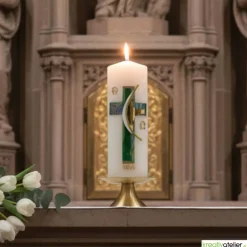 Weg des Glaubens – Christliche Osterkerze mit Kreuz und Alpha & Omega, Licht der Auferstehung, handgemacht