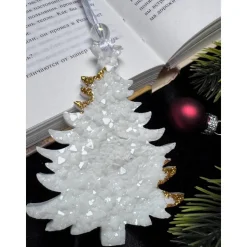 Weiß Handgemachte Weihnachtsbaumdeko Resin – Rentier, Fee, Tanne, Märchenhaus, Pferd – Epoxidharz Anhänger Weihnachten G