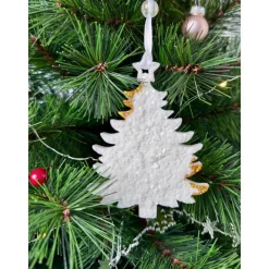 Weiß Handgemachte Weihnachtsbaumdeko Resin – Rentier, Fee, Tanne, Märchenhaus, Pferd – Epoxidharz Anhänger Weihnachten G