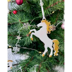 Weiß Handgemachte Weihnachtsbaumdeko Resin – Rentier, Fee, Tanne, Märchenhaus, Pferd – Epoxidharz Anhänger Weihnachten G