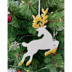 Weiß Handgemachte Weihnachtsbaumdeko Resin – Rentier, Fee, Tanne, Märchenhaus, Pferd – Epoxidharz Anhänger Weihnachten G