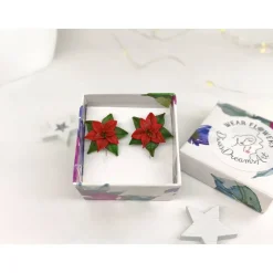 Weichnachtsstern Ohrstecker aus Polymer Clay, Sterlingsilber, rot, grün, Weihnachtsgeschenk