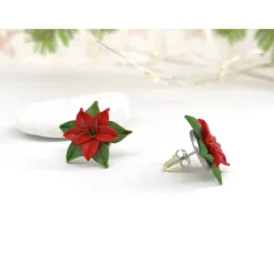 Weichnachtsstern Ohrstecker aus Polymer Clay, Sterlingsilber, rot, grün, Weihnachtsgeschenk