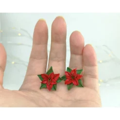 Weichnachtsstern Ohrstecker aus Polymer Clay, Sterlingsilber, rot, grün, Weihnachtsgeschenk