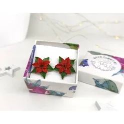 Weichnachtsstern Ohrstecker aus Polymer Clay, Sterlingsilber, rot, grün, Weihnachtsgeschenk