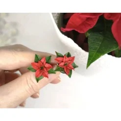 Weichnachtsstern Ohrstecker aus Polymer Clay, Sterlingsilber, rot, grün, Weihnachtsgeschenk