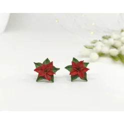 Weichnachtsstern Ohrstecker aus Polymer Clay, Sterlingsilber, rot, grün, Weihnachtsgeschenk