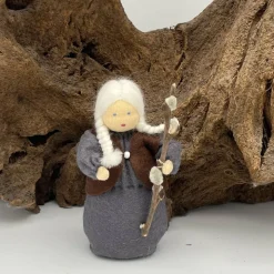 Weidenkätzchen, dunkelgraues Kleid - Jahreszeitentisch  - Winter - Blumenkinder - Frühling