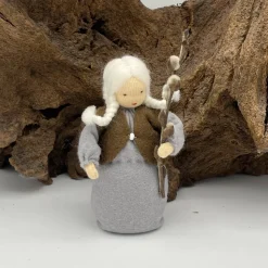 Weidenkätzchen, hellgraues Kleid - Jahreszeitentisch  - Winter - Blumenkinder - Frühling