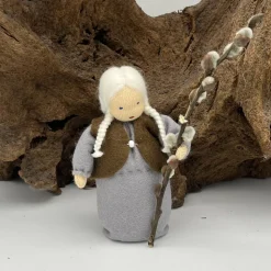 Weidenkätzchen, hellgraues Kleid - Jahreszeitentisch  - Winter - Blumenkinder - Frühling