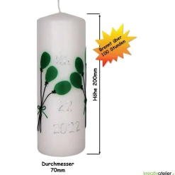 weiße Geburtstagskerze mit Luftballons, personalisierbar, Geburtstagsgeschenk, persönliches Geschenk, bunte Luftballons