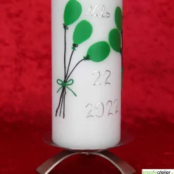 weiße Geburtstagskerze mit Luftballons, personalisierbar, Geburtstagsgeschenk, persönliches Geschenk, bunte Luftballons