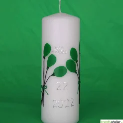 weiße Geburtstagskerze mit Luftballons, personalisierbar, Geburtstagsgeschenk, persönliches Geschenk, bunte Luftballons