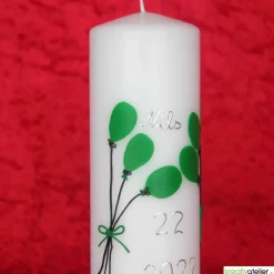 weiße Geburtstagskerze mit Luftballons, personalisierbar, Geburtstagsgeschenk, persönliches Geschenk, bunte Luftballons