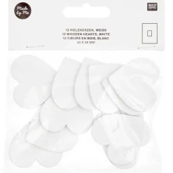 Weiße Holzherzen - 12 Stück