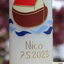 weiße Taufkerze Arche Noah mit Regenbogen und Taube, wunderschöne handgefertigte Taufkerze für Jungen und Mädchen