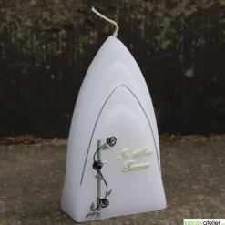 Weiße Trauerkerze In stiller Trauer mit Kreuz in antik silber, Formkerze, Gedenkkerze, Trauerkerze personalisierbar
