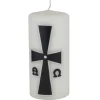 weiße Trauerkerze mit byzantinischem Kreuz, schwarz/silber verziert, Gedenkkerze, Kerze zum Gedenken an Verstorbene