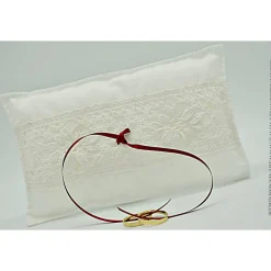 Weißes Ringkissen mit handgehäkelter Baumwollspitze, Unikat, 20x12 cm für Deine Hochzeit