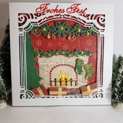 Weihnachten am Kamin aufwändige Weihnachtskarte Fensterkarte feine Handarbeit