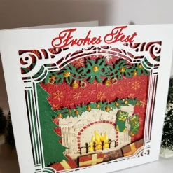 Weihnachten am Kamin aufwändige Weihnachtskarte Fensterkarte feine Handarbeit