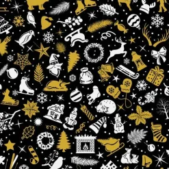 Weihnachten Baumwollstoff gold schwarz weiß – Weihnachtsmotive Sterne Tannenbaum Meterware