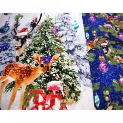 Weihnachten Panel Jersey Stoff Rehkitz Hirsch Kugeln Blau – Digitaldruck Baumwolle Oeko-Tex