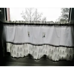 Weihnachten, Scheibengardine Landhausstil, Tannenbäume, weiß/creme mit Golddruck