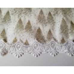 Weihnachten, Scheibengardine Landhausstil, Tannenbäume, weiß/creme mit Golddruck