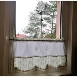 Weihnachten, Scheibengardine Landhausstil, Tannenbäume, weiß/creme mit Golddruck