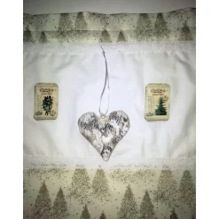 Weihnachten, Scheibengardine Landhausstil, Tannenbäume, weiß/creme mit Golddruck