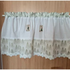 Weihnachten, Scheibengardine Landhausstil, Tannenbäume, weiß/creme mit Golddruck