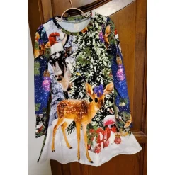 Weihnachten-Panel Digitaldruck Jersey Stoff Rehkitz Hirsch Kugeln blau – Baumwolle Jersey Weihnachtsstoff Oeko-Tex