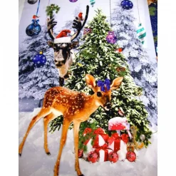 Weihnachten-Panel Digitaldruck Jersey Stoff Rehkitz Hirsch Kugeln blau – Baumwolle Jersey Weihnachtsstoff Oeko-Tex