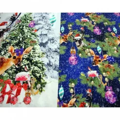 Weihnachten-Panel Digitaldruck Jersey Stoff Rehkitz Hirsch Kugeln blau – Baumwolle Jersey Weihnachtsstoff Oeko-Tex