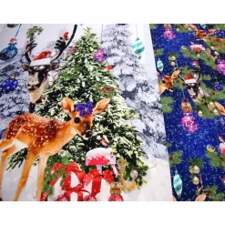 Weihnachten-Panel Digitaldruck Jersey Stoff Rehkitz Hirsch Kugeln blau – Baumwolle Jersey Weihnachtsstoff Oeko-Tex