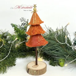 Weihnachtliche Dekobäumchen mit Holzsockel – Handgemachte Tannenbäume 22 cm - 27 cm hoch