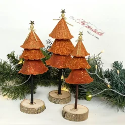 Weihnachtliche Dekobäumchen mit Holzsockel – Handgemachte Tannenbäume 22 cm - 27 cm hoch