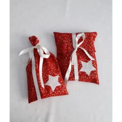 Weihnachtliche Geschenktaschen 3er Set aus Baumwollstoff mit angenähtem Schleifenband
