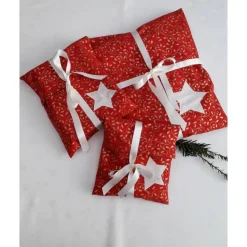 Weihnachtliche Geschenktaschen 3er Set aus Baumwollstoff mit angenähtem Schleifenband