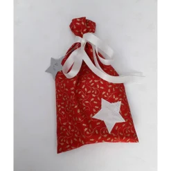 Weihnachtliche Geschenktaschen 3er Set aus Baumwollstoff mit angenähtem Schleifenband