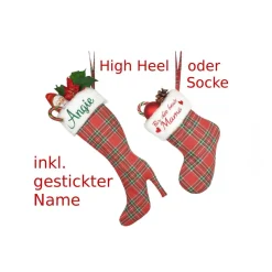 Weihnachtlicher High Heel oder Nikolaussocke mit gesticktem Namen
