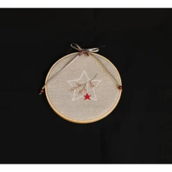 Weihnachtlicher Stern mit Beeren-Ast in Stickrahmen