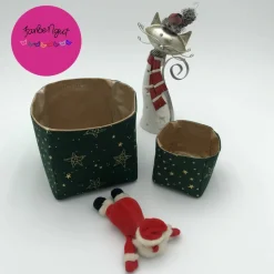 Weihnachtliches Patchwork-Utensilo Doppel – Goldene Sterne auf Grün, liebevoll handgefertigt