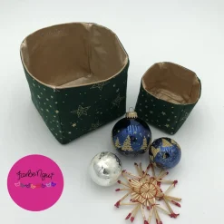 Weihnachtliches Patchwork-Utensilo Doppel – Goldene Sterne auf Grün, liebevoll handgefertigt