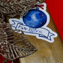 Weihnachts Geschenketikett Vinyl | beschriftbarer Galaxy Weihnachtskugel Sticker | Geschenkaufkleber