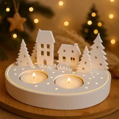 Weihnachts Lichterdorf | Winterdeko handgemacht | Teelichthalter Weihnachten | Feinste Weihnachtsdeko | Lichthaus | Skan