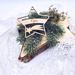 Weihnachtsanhänger Holz | Holzstern mit Namen | personalisierte Weihnachtsdeko | Namensanhänger Weihnachten | Geschenkan